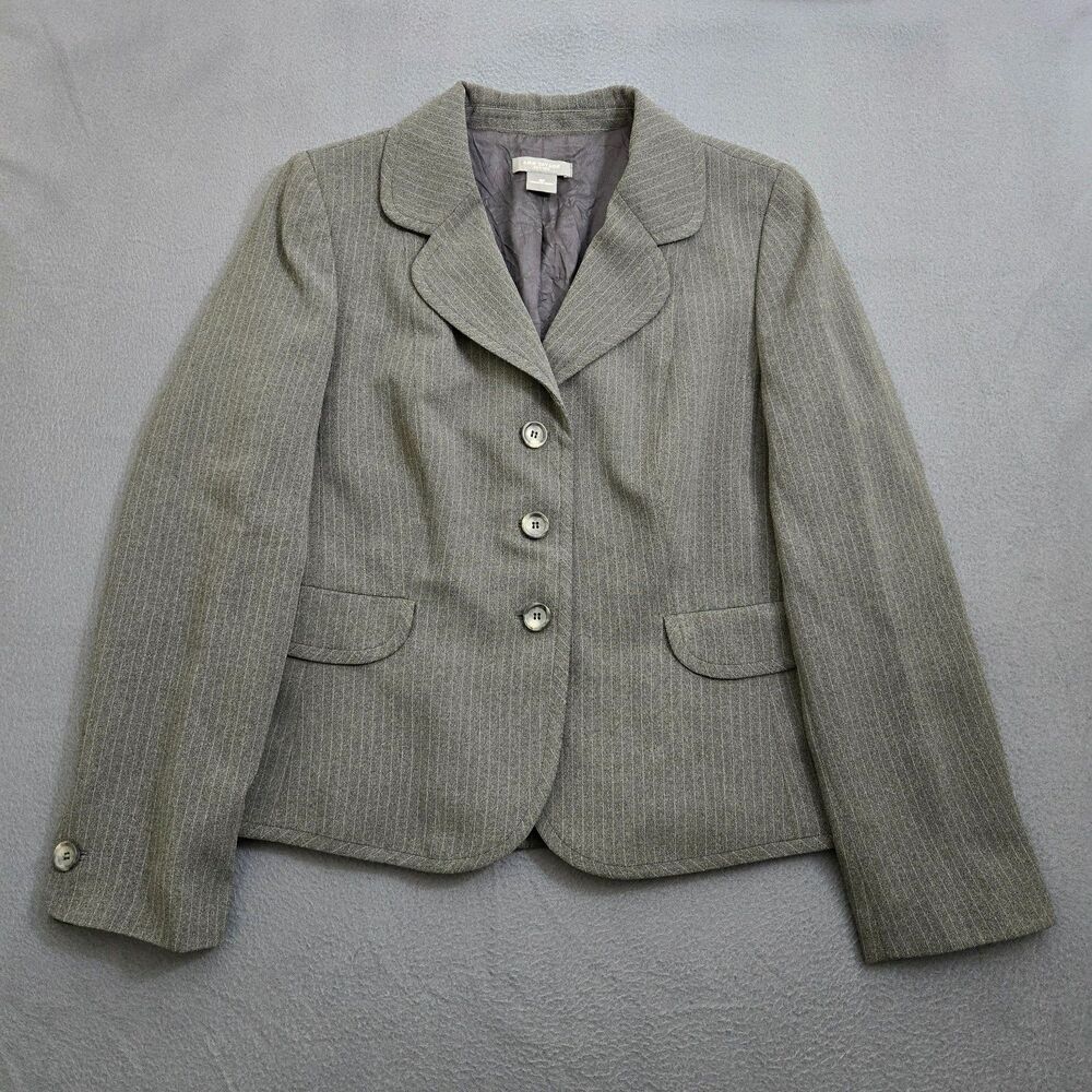 Ann Taylor Women 10P Gray Pinstriped Button Up Notch Suit Blazer